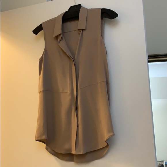 Taupe Theory Sleeveless Silk Blouse 